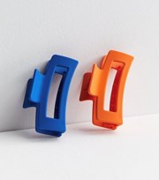 New Look 2 Pack Bright Blue and Orange Matte Rectangle Claw Clips